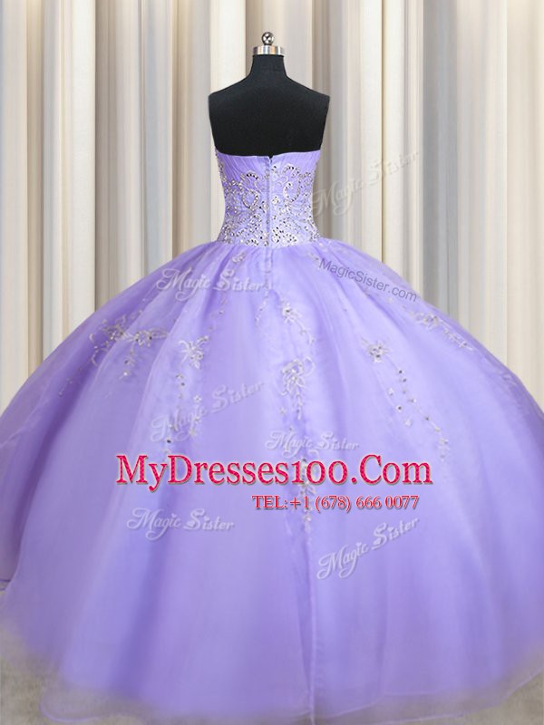 Designer Sleeveless Floor Length Beading Zipper Quince Ball Gowns with Lavender