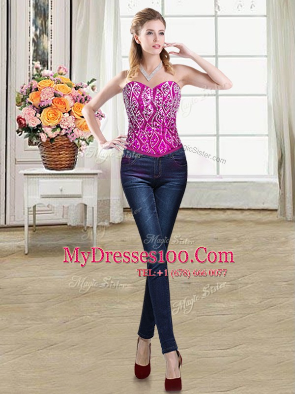 Four Piece Fuchsia Lace Up Sweetheart Beading and Ruffles Vestidos de Quinceanera Organza Sleeveless