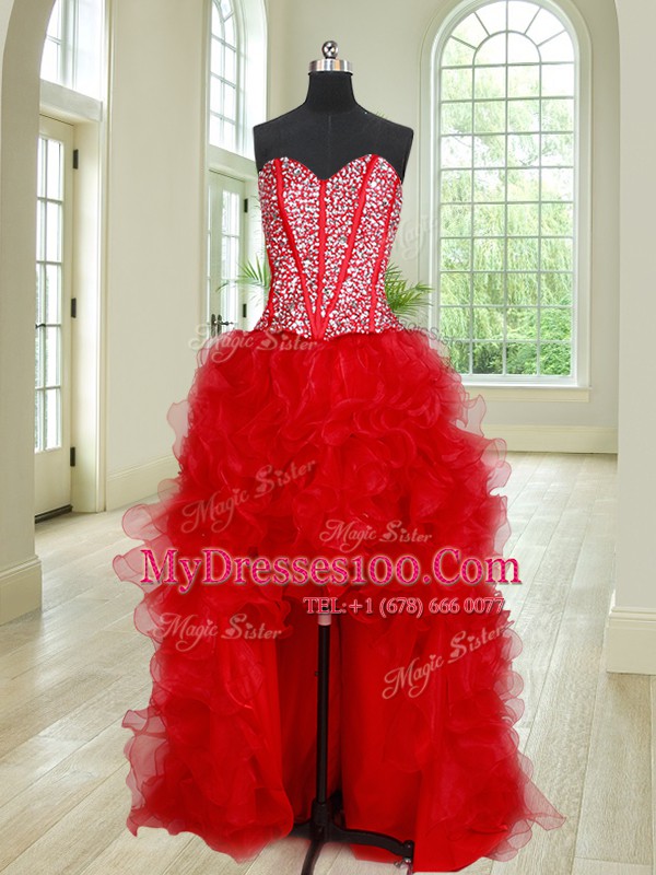 Sweet Four Piece Organza Sleeveless Floor Length Quince Ball Gowns and Beading and Ruffles