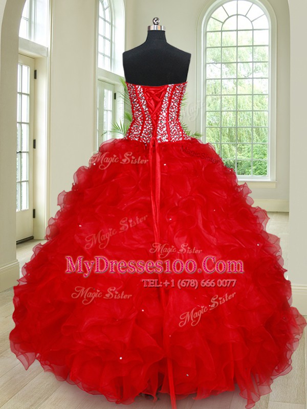 Sweet Four Piece Organza Sleeveless Floor Length Quince Ball Gowns and Beading and Ruffles
