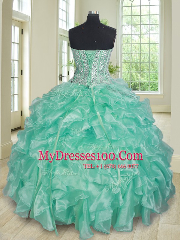 Extravagant Three Piece Sweetheart Sleeveless Organza Sweet 16 Quinceanera Dress Beading and Ruffles Lace Up