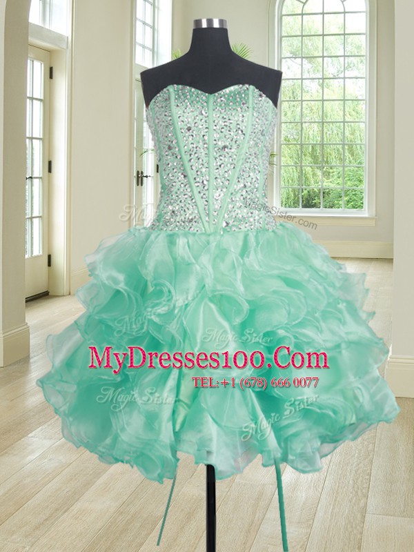 Extravagant Three Piece Sweetheart Sleeveless Organza Sweet 16 Quinceanera Dress Beading and Ruffles Lace Up
