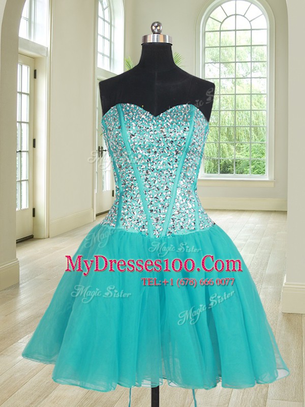 Three Piece Ball Gowns 15th Birthday Dress Aqua Blue Sweetheart Tulle Sleeveless Floor Length Lace Up