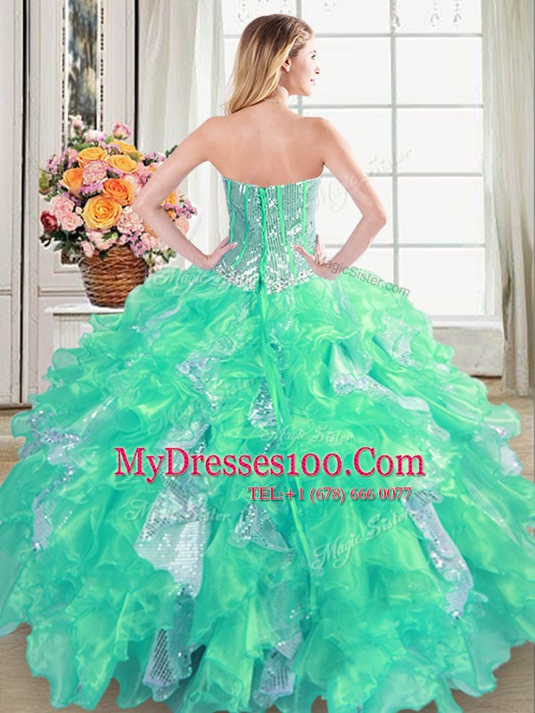 Free and Easy Sequins Sweetheart Sleeveless Lace Up Vestidos de Quinceanera Turquoise Organza