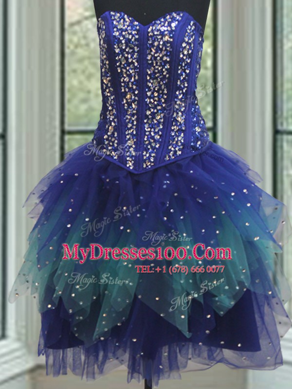 Customized Three Piece Multi-color Ball Gowns Beading and Ruffles Sweet 16 Dress Lace Up Tulle Sleeveless Floor Length