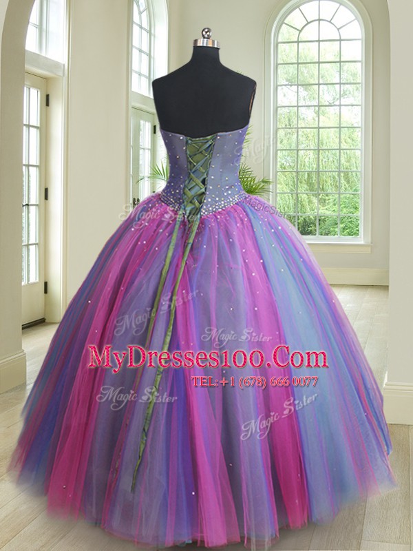 Stylish Three Piece Ball Gowns Vestidos de Quinceanera Multi-color Sweetheart Tulle Sleeveless Floor Length Lace Up