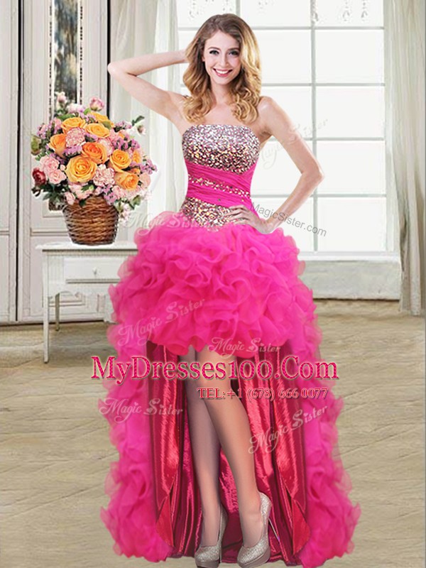 High End Four Piece Floor Length Multi-color Quinceanera Dress Organza Sleeveless Beading and Ruffles and Ruffled Layers and Sequins