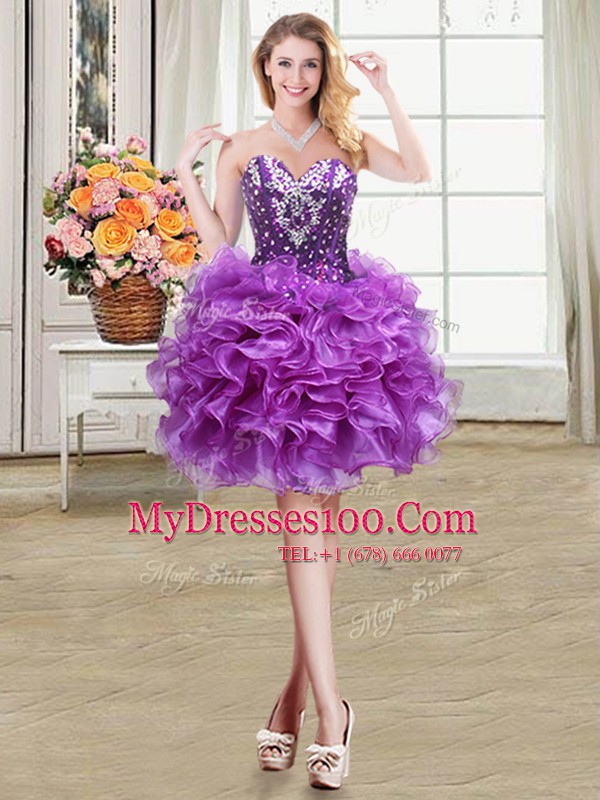 Three Piece Ball Gowns Quinceanera Gown Eggplant Purple Sweetheart Organza Sleeveless Floor Length Lace Up