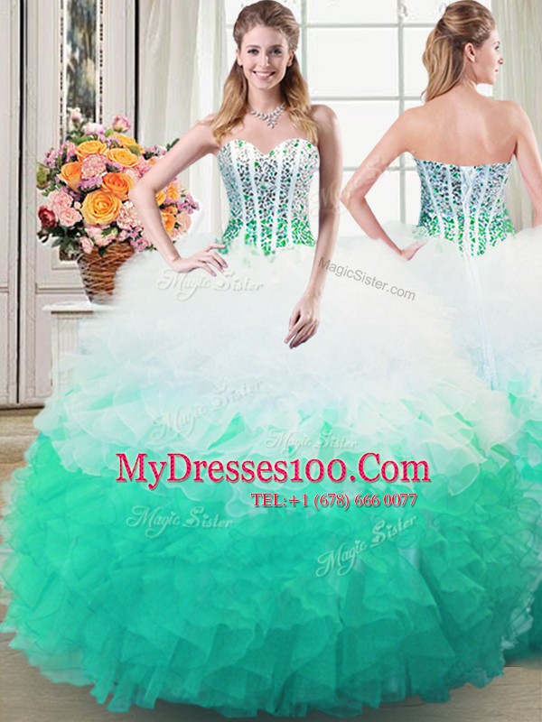 Nice Multi-color Sweetheart Lace Up Beading and Ruffles Ball Gown Prom Dress Sleeveless