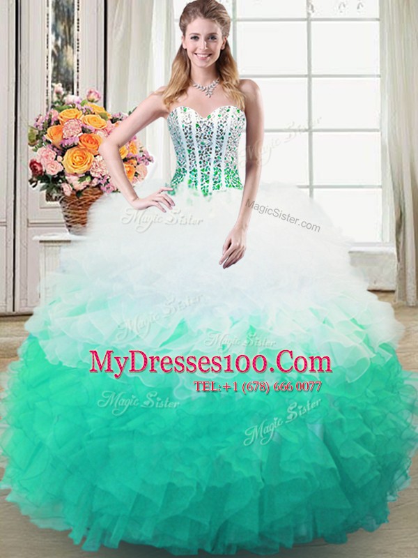 Nice Multi-color Sweetheart Lace Up Beading and Ruffles Ball Gown Prom Dress Sleeveless