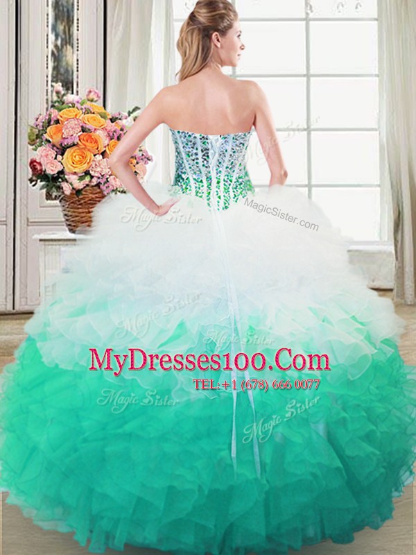 Nice Multi-color Sweetheart Lace Up Beading and Ruffles Ball Gown Prom Dress Sleeveless