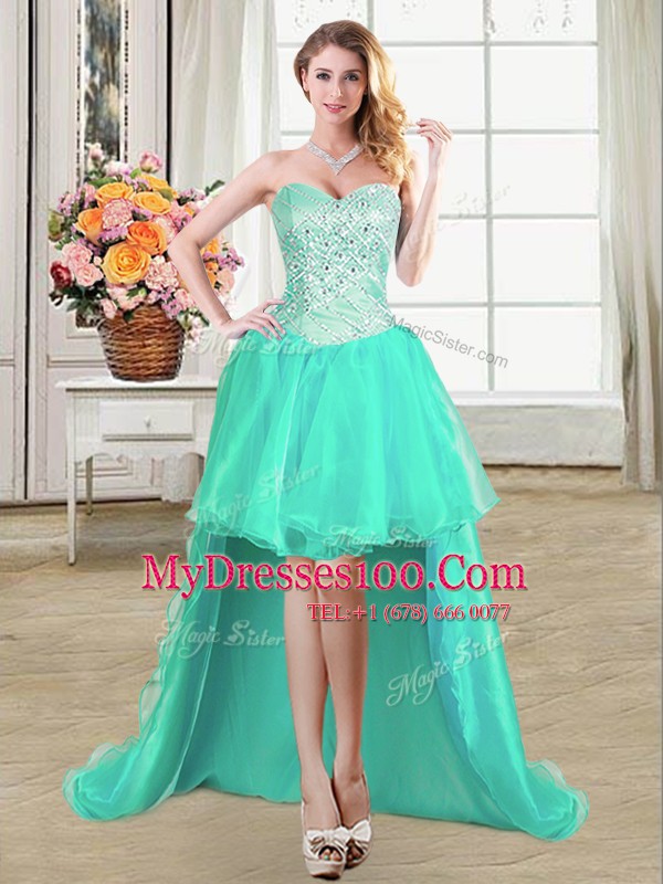 Four Piece Apple Green Sweetheart Neckline Beading and Ruffles and Pick Ups 15th Birthday Dress Sleeveless Lace Up