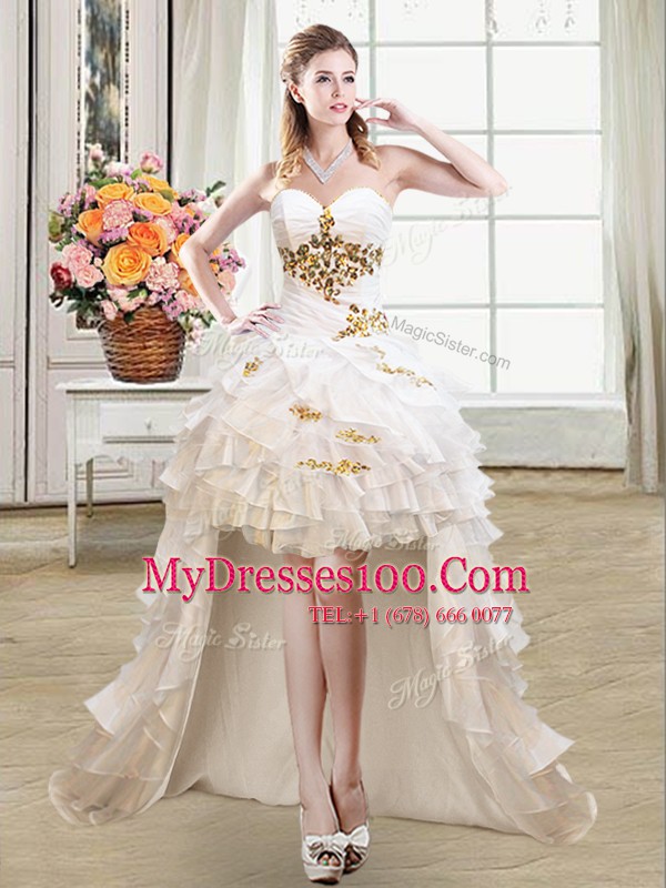 Captivating Four Piece White Organza Lace Up Sweetheart Sleeveless Floor Length Quinceanera Dress Beading and Ruffles