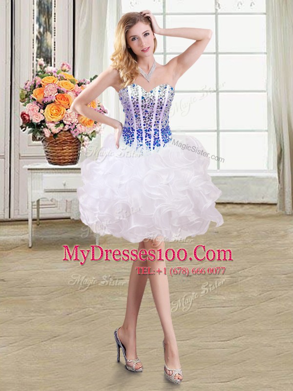 Four Piece Sweetheart Sleeveless Sweet 16 Quinceanera Dress Floor Length Beading and Ruffles White and Blue Organza