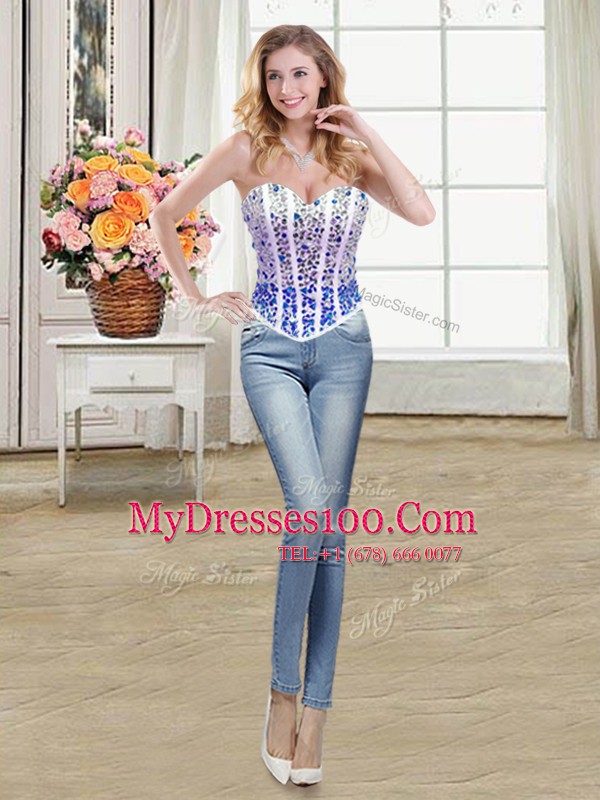Four Piece Sweetheart Sleeveless Sweet 16 Quinceanera Dress Floor Length Beading and Ruffles White and Blue Organza