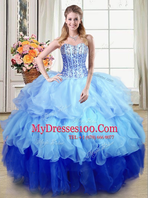 Multi-color Sweetheart Lace Up Ruffles and Sequins Vestidos de Quinceanera Sleeveless