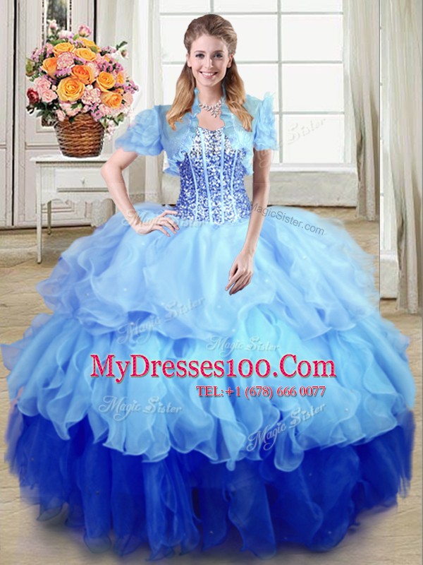 Multi-color Sweetheart Lace Up Ruffles and Sequins Vestidos de Quinceanera Sleeveless