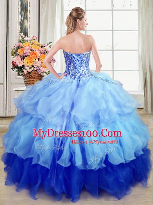 Multi-color Sweetheart Lace Up Ruffles and Sequins Vestidos de Quinceanera Sleeveless