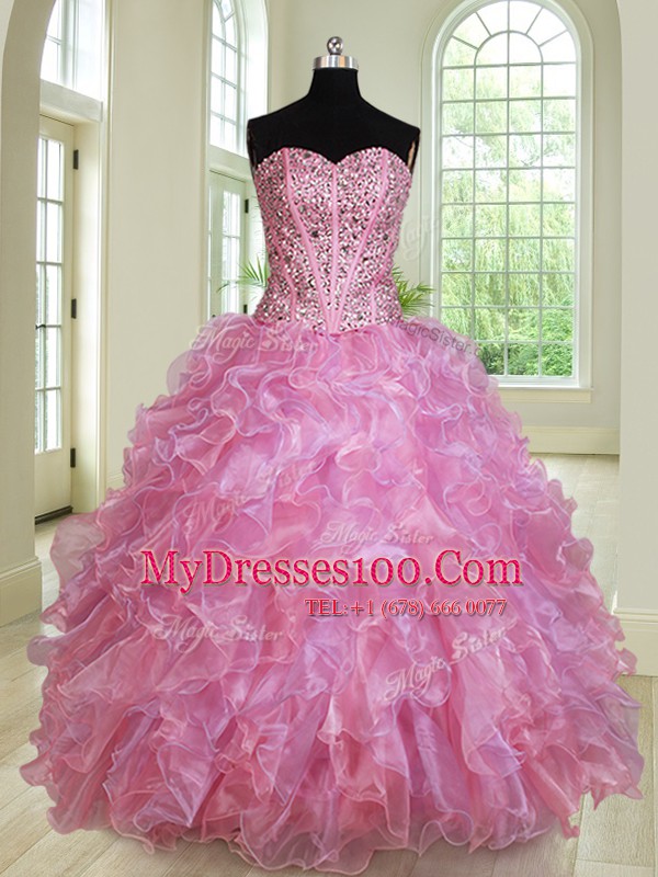 Artistic Four Piece Multi-color Sweetheart Neckline Beading and Ruffles Sweet 16 Dress Sleeveless Lace Up
