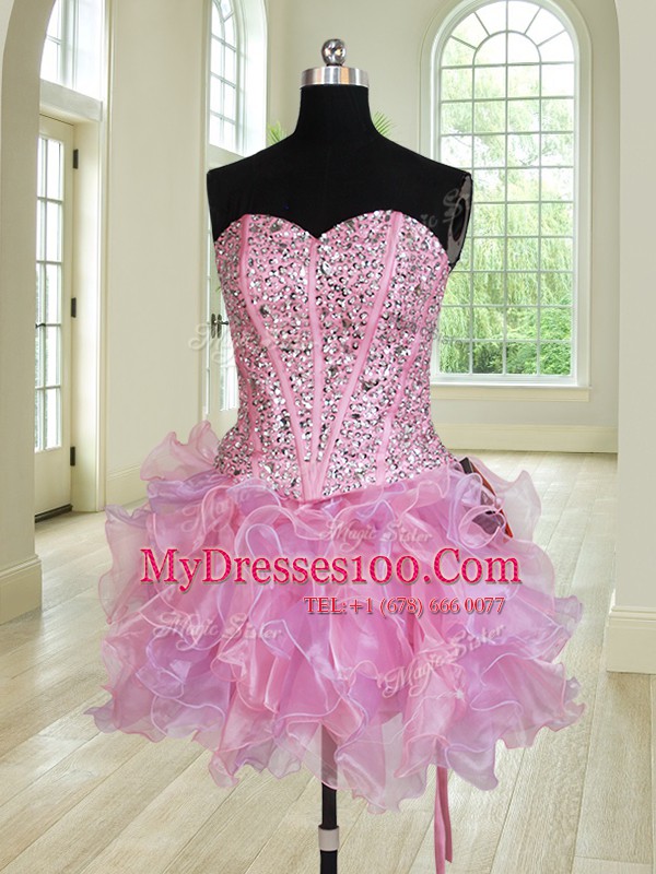 Artistic Four Piece Multi-color Sweetheart Neckline Beading and Ruffles Sweet 16 Dress Sleeveless Lace Up