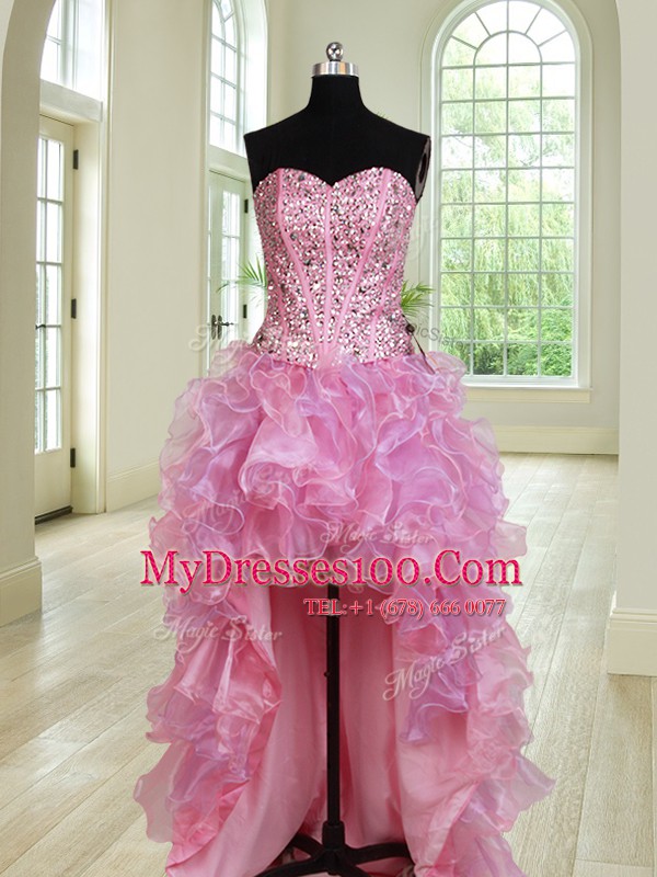 Artistic Four Piece Multi-color Sweetheart Neckline Beading and Ruffles Sweet 16 Dress Sleeveless Lace Up