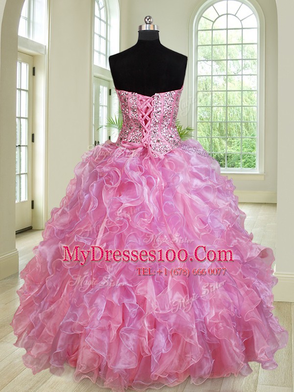 Artistic Four Piece Multi-color Sweetheart Neckline Beading and Ruffles Sweet 16 Dress Sleeveless Lace Up