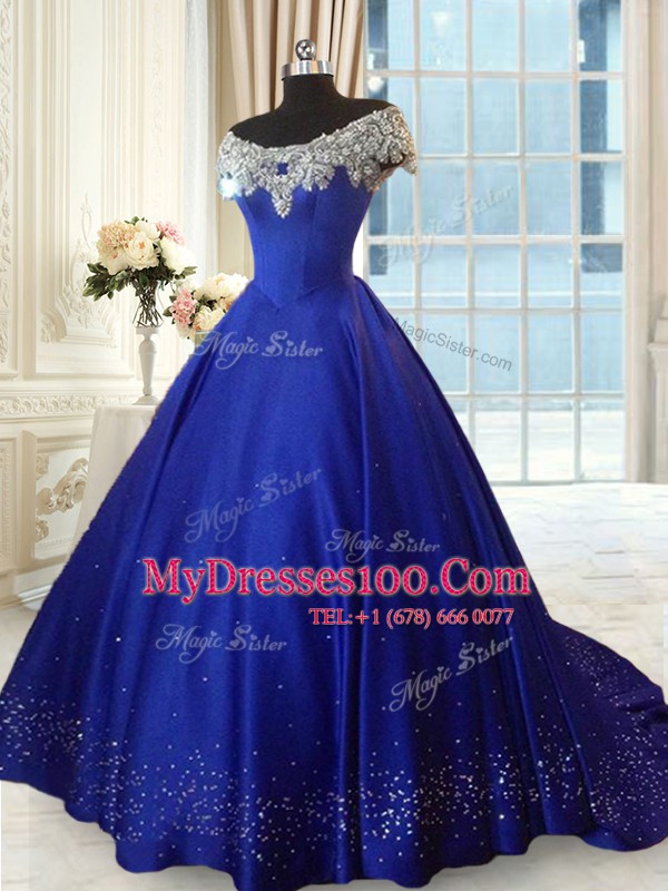 Off the Shoulder Cap Sleeves Beading and Lace Lace Up Quinceanera Gowns