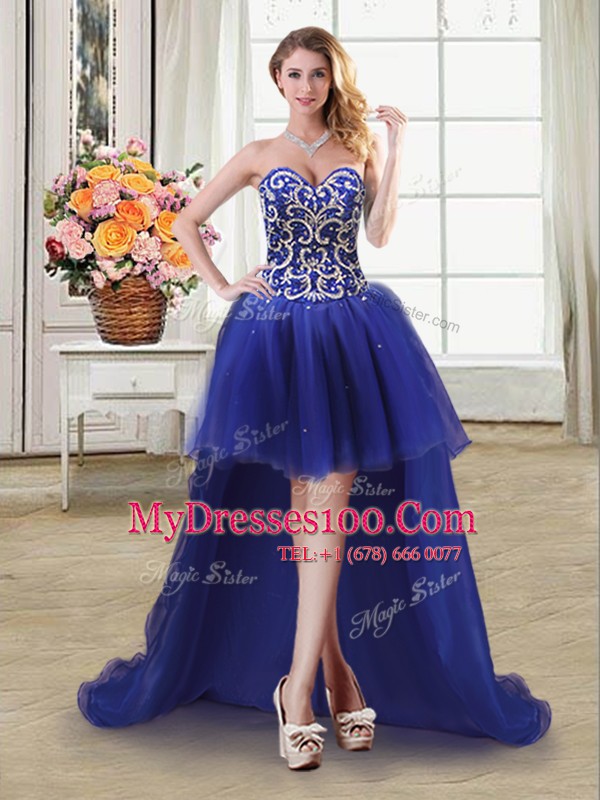 Fabulous Four Piece Royal Blue Lace Up Sweetheart Beading Quinceanera Gown Tulle Sleeveless