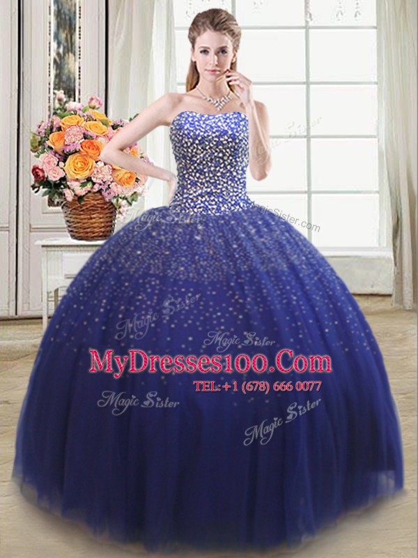 Custom Fit Sleeveless Lace Up Floor Length Beading Quinceanera Dresses