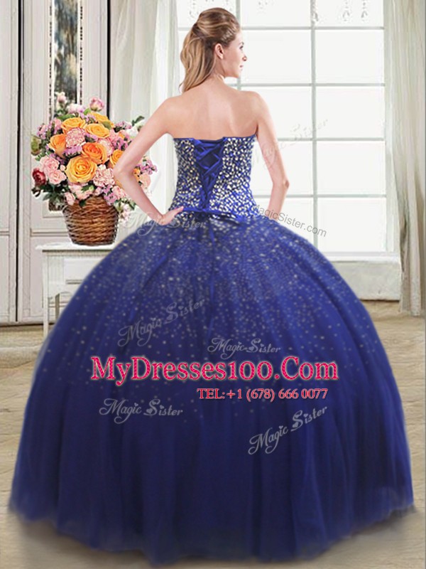 Custom Fit Sleeveless Lace Up Floor Length Beading Quinceanera Dresses
