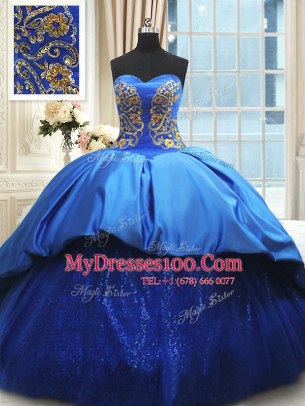 With Train Lace Up Quinceanera Gown Royal Blue for Military Ball and Sweet 16 and Quinceanera with Beading and Embroidery Court Train