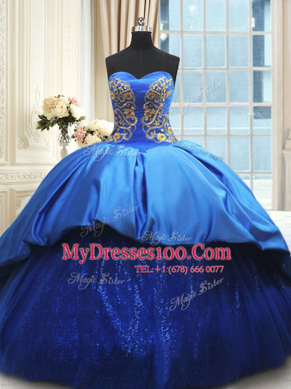 With Train Lace Up Quinceanera Gown Royal Blue for Military Ball and Sweet 16 and Quinceanera with Beading and Embroidery Court Train