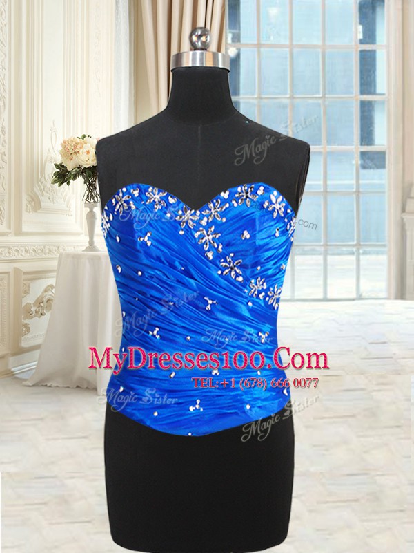 Fancy Four Piece Sweetheart Sleeveless Quince Ball Gowns Floor Length Beading and Ruffles Royal Blue Organza