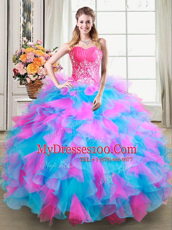 Best Sweetheart Sleeveless Quinceanera Dress Floor Length Beading and Ruffles Multi-color Organza and Tulle