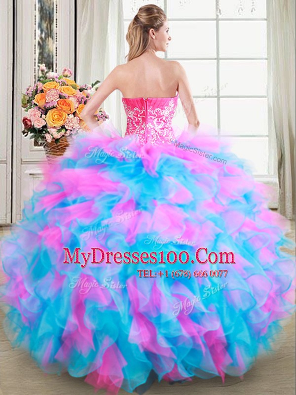 Best Sweetheart Sleeveless Quinceanera Dress Floor Length Beading and Ruffles Multi-color Organza and Tulle