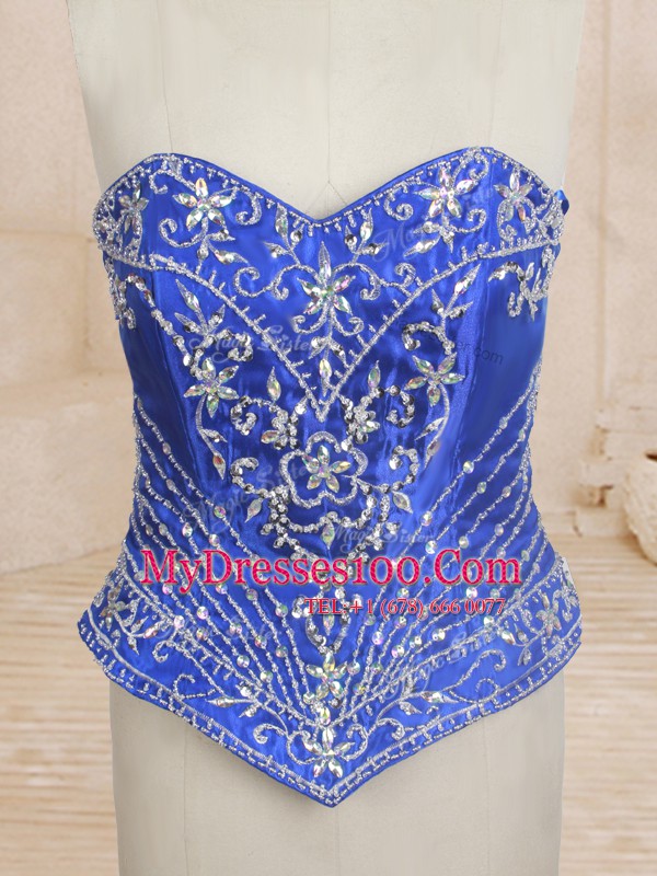Three Piece Royal Blue Organza Lace Up Sweet 16 Quinceanera Dress Sleeveless With Brush Train Beading and Ruffles