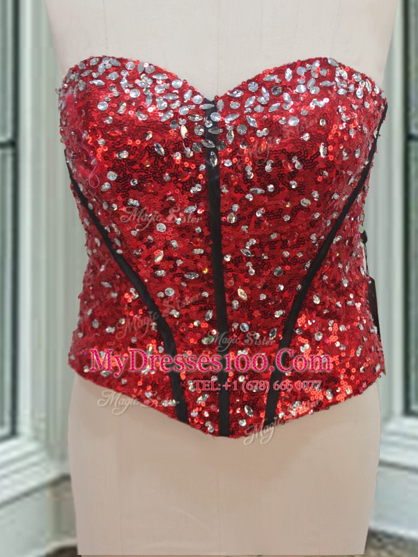 Three Piece Ruffled Ball Gowns Quinceanera Dress Black and Red Sweetheart Organza Sleeveless Floor Length Lace Up