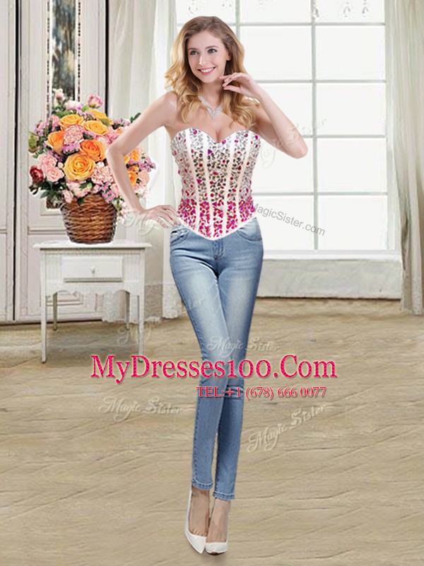 Three Piece White and Red Organza Lace Up High-neck Sleeveless Floor Length Quinceanera Dresses Beading and Ruffles