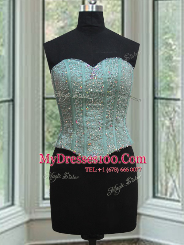 Three Piece Turquoise Ball Gowns Sweetheart Sleeveless Organza Floor Length Lace Up Beading and Ruffles and Pick Ups Quinceanera Dress
