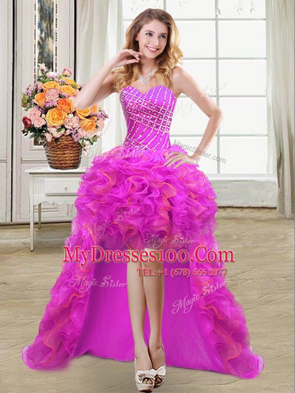 Sophisticated Four Piece Multi-color Lace Up Sweetheart Beading and Ruffles Sweet 16 Dress Organza Sleeveless