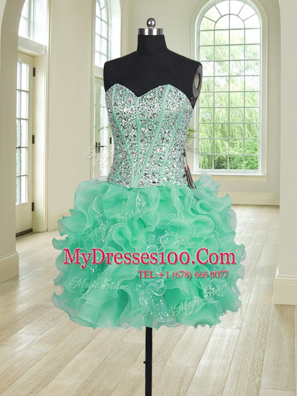 Fitting Three Piece Sweetheart Sleeveless Organza 15 Quinceanera Dress Beading and Ruffles Lace Up