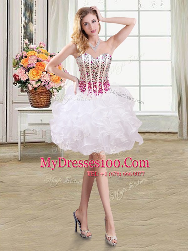 Excellent Four Piece Floor Length White and Red Quinceanera Dress Sweetheart Sleeveless Lace Up