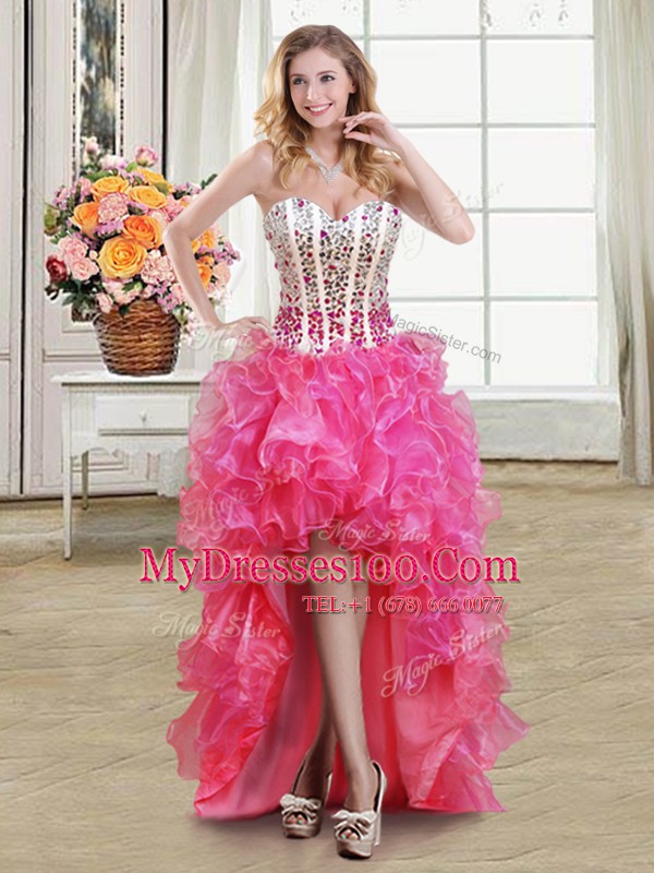 Excellent Four Piece Floor Length White and Red Quinceanera Dress Sweetheart Sleeveless Lace Up
