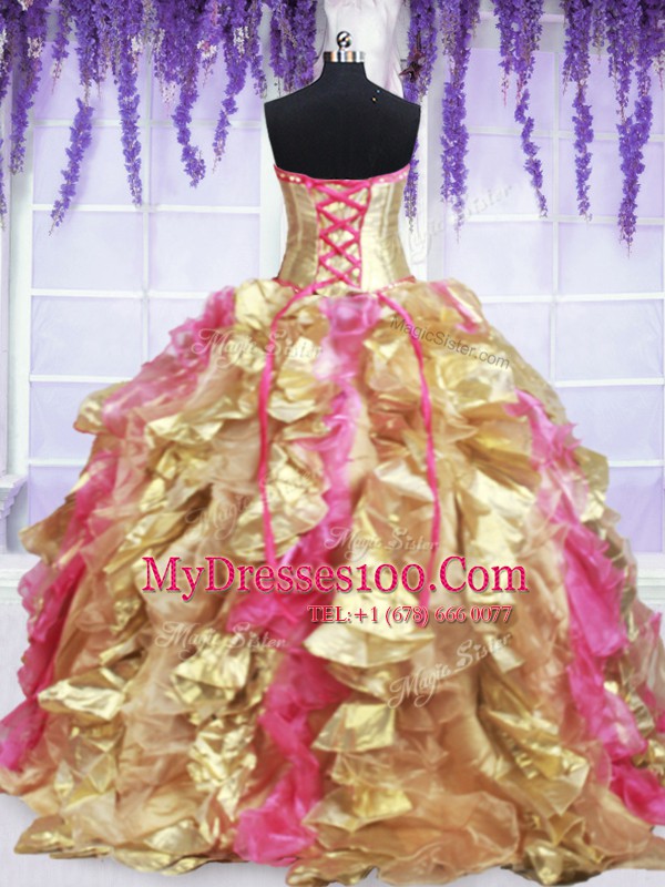 Gorgeous Four Piece Organza and Taffeta Sleeveless With Train Sweet 16 Quinceanera Dress Brush Train and Beading and Lace and Ruffles