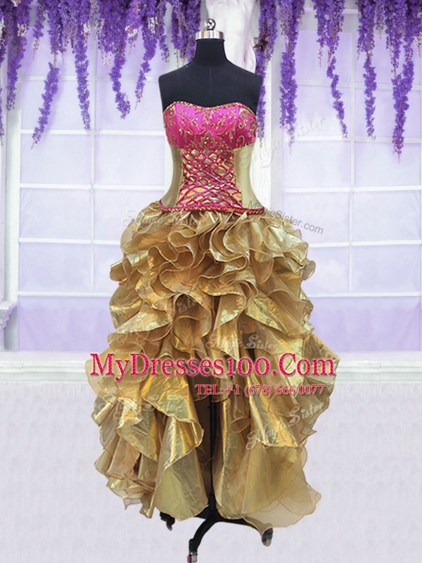 Gorgeous Four Piece Organza and Taffeta Sleeveless With Train Sweet 16 Quinceanera Dress Brush Train and Beading and Lace and Ruffles