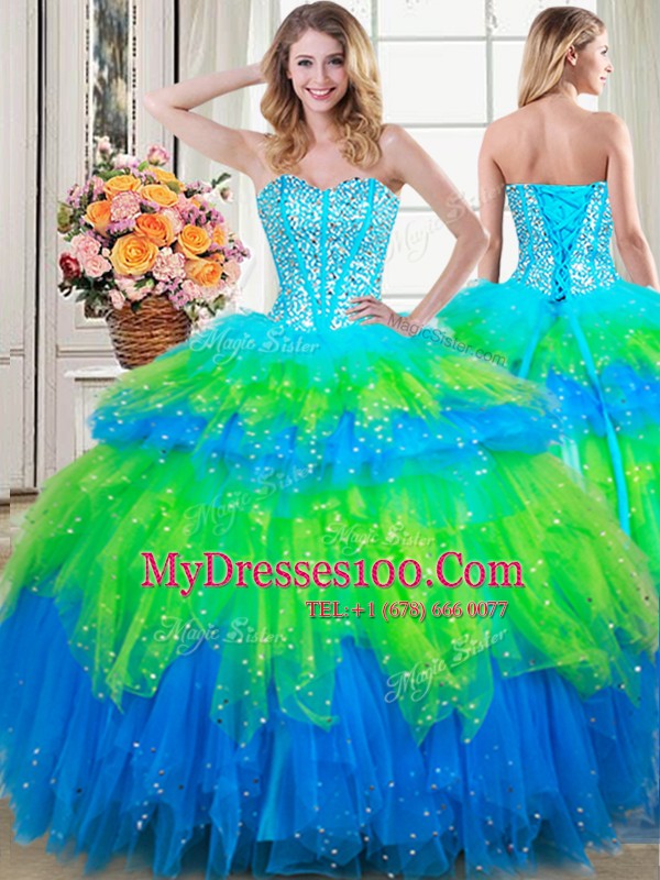Exquisite Multi-color Sweetheart Neckline Beading and Ruffled Layers Quinceanera Dress Sleeveless Lace Up