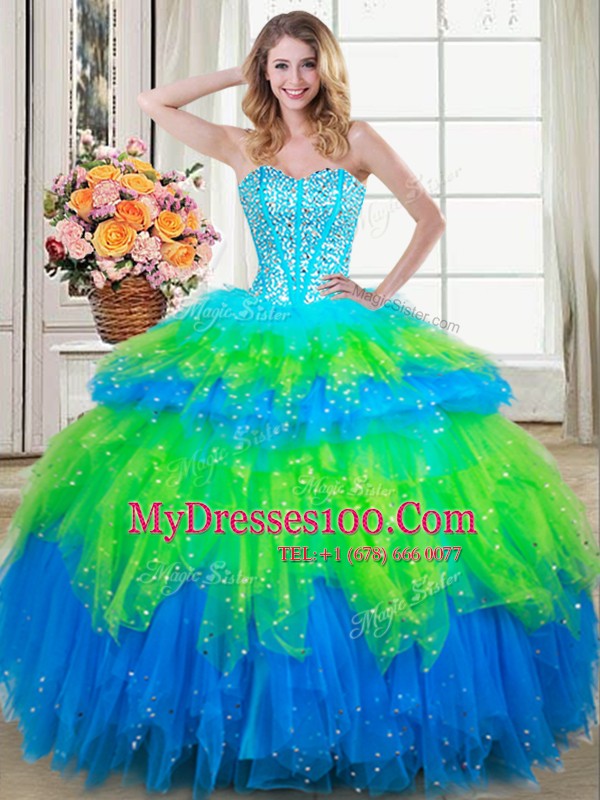 Exquisite Multi-color Sweetheart Neckline Beading and Ruffled Layers Quinceanera Dress Sleeveless Lace Up