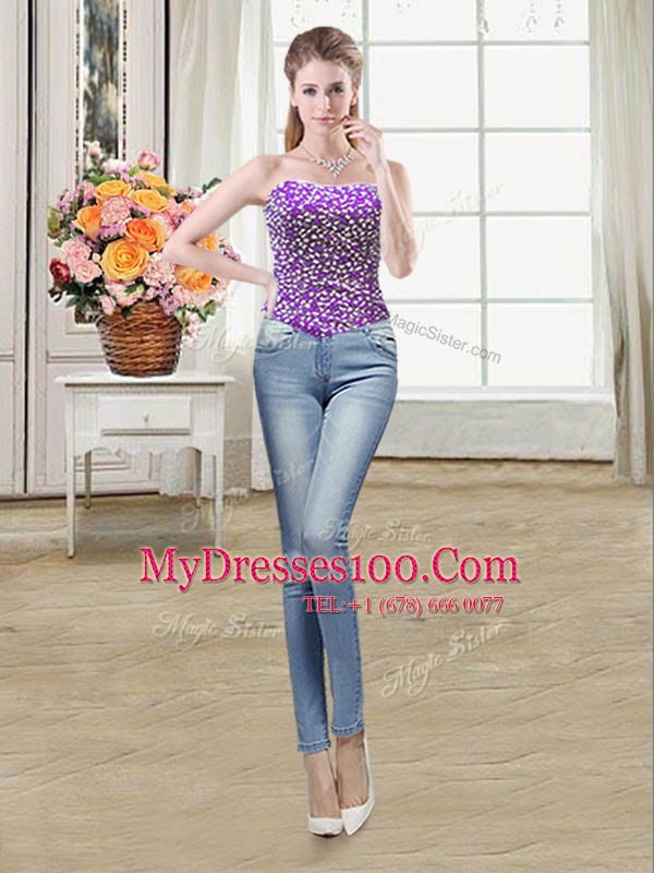 Fabulous Three Piece Sleeveless Lace Up Floor Length Beading Ball Gown Prom Dress