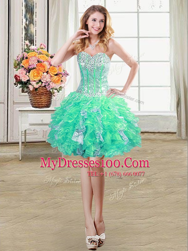 Four Piece Sweetheart Sleeveless Organza Vestidos de Quinceanera Beading and Ruffles and Sequins Lace Up