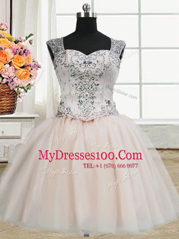 Free and Easy Three Piece Straps Floor Length Pink Vestidos de Quinceanera Tulle Sleeveless Beading